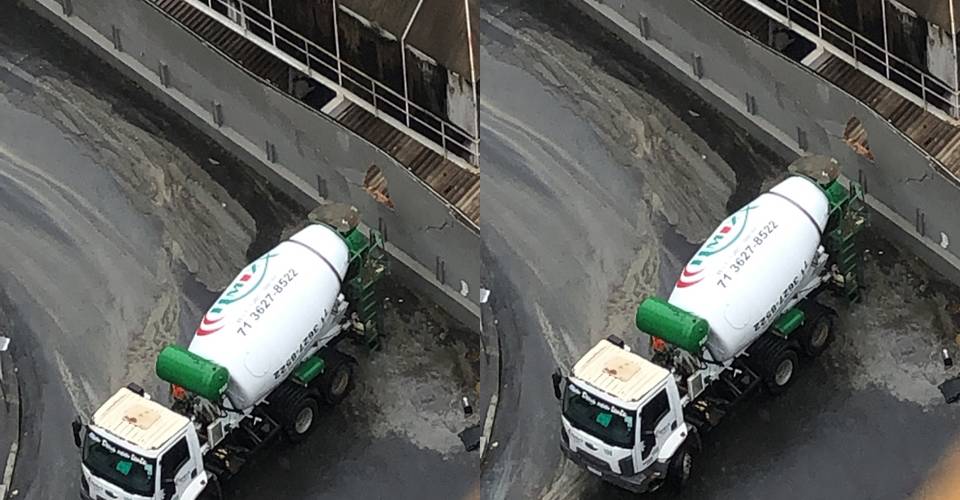 Caminhão bate e destrói muro de supermercado na Barra, em Salvador