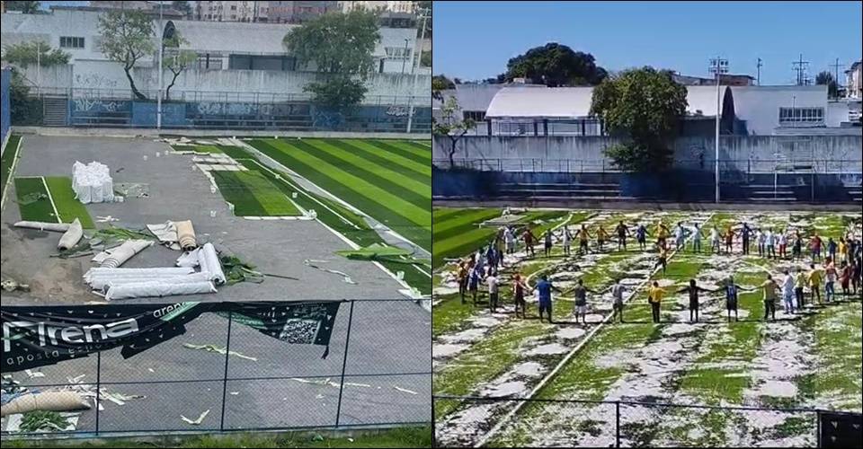 Moradores de Cajazeiras cobram reforma do Campo da Pronaica após estrago feito por parque