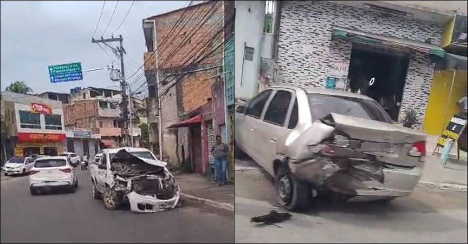 Batida entre dois veículos deixa carros destruídos em Cajazeiras X; assista