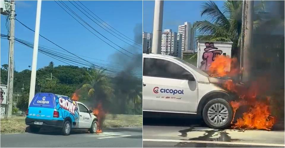 VÍDEO: Carro pega fogo na Paralela e deixa trânsito lento