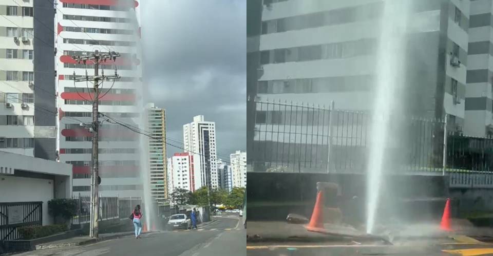 Cano estoura e deixa rua parcialmente alagada no Imbuí; veja vídeo