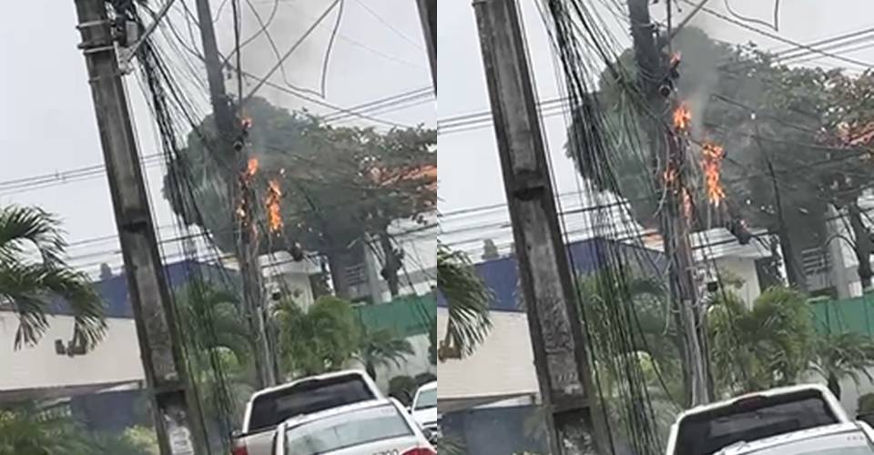 Fios irregulares de telefonia e internet pegam fogo no bairro do Cabula