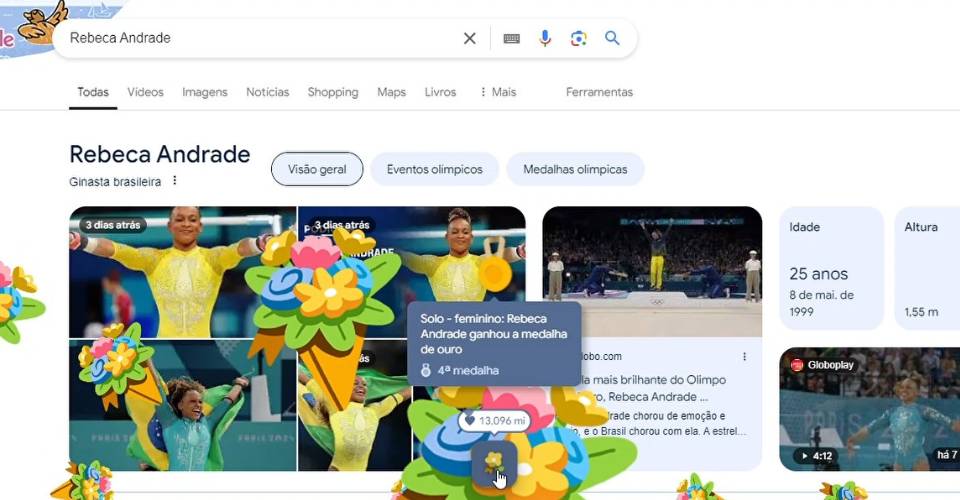 Mande flores para Rebeca: Google lança interação em homenagem à ginasta