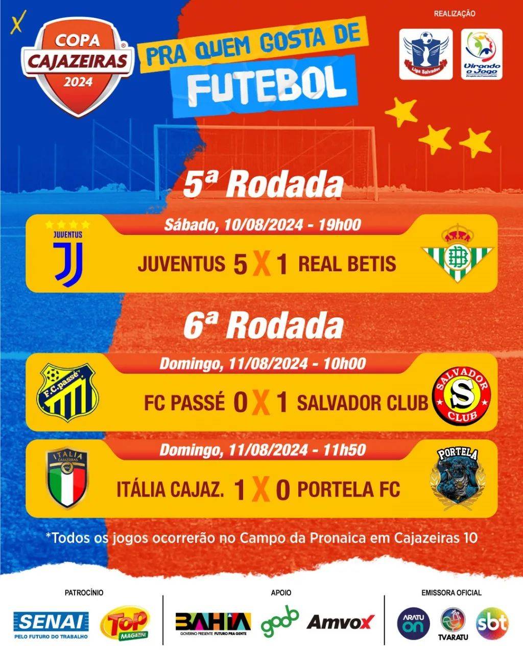 Juventus, Salvador e Itália vencem suas partidas na Copa Cajazeiras