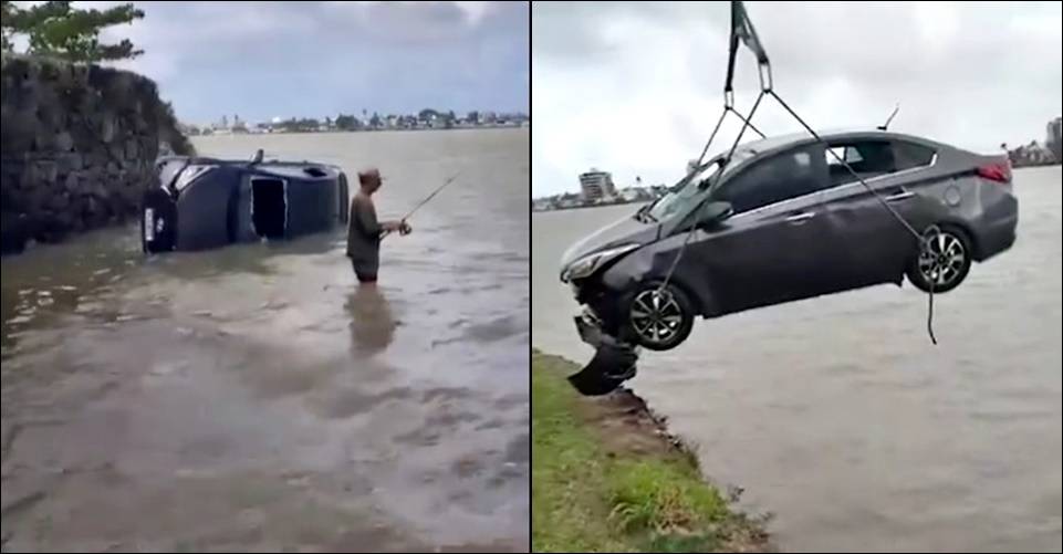 Motorista esquece de acionar freio de mão e veículo vai parar dentro do mar, em Ilhéus