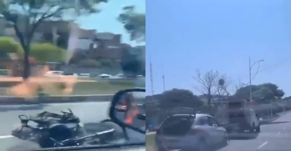 Motocicleta pega fogo após colidir com carro e caminhão na Av. Vasco da Gama; veja imagens