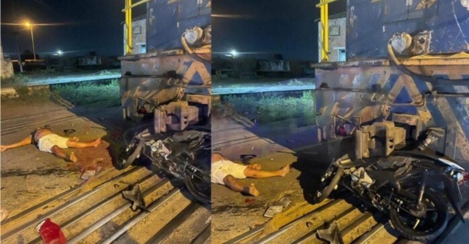 Motociclista colide com carro e é arremessado contra trem em Alagoinhas