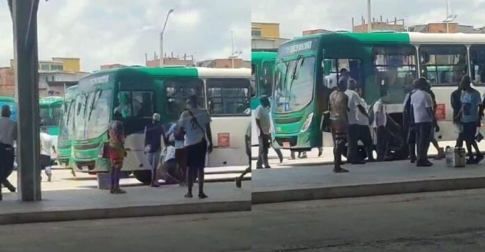 VÍDEO: Homens tentam quebrar janela de ônibus na Estação Águas Claras