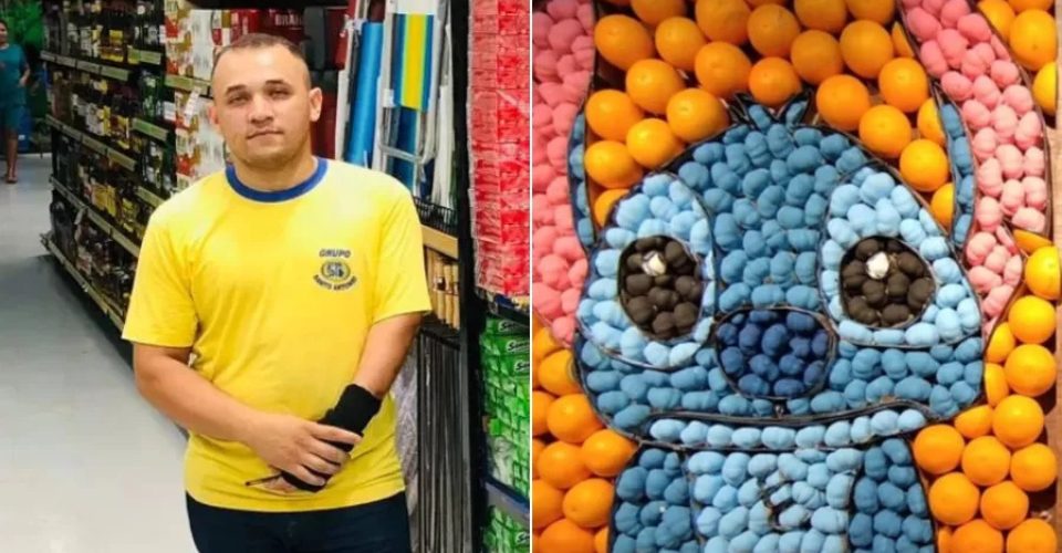 Repositor 'desenha' com frutas e transforma mercadinho em galeria no interior do estado