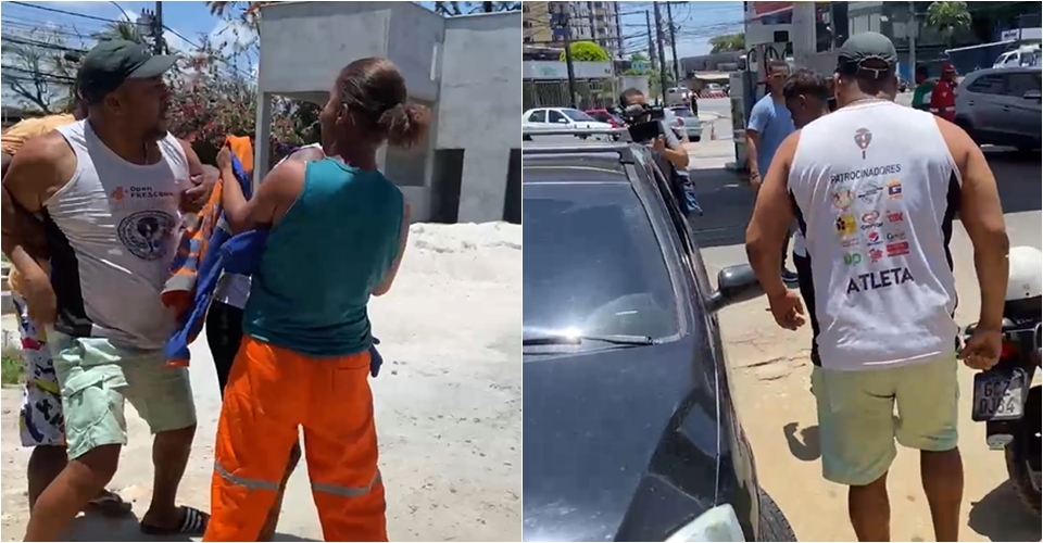 VÍDEO: homem é agredido após ser flagrado batendo na mulher em posto de gasolina no Cabula