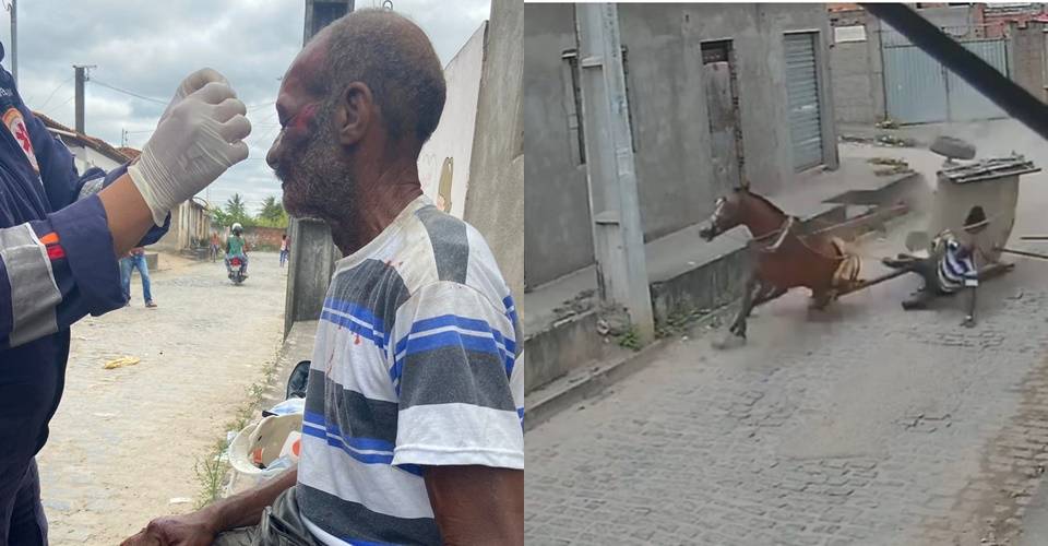 Idoso perde o controle da carroça e acaba ferido em Feira de Santana; assista